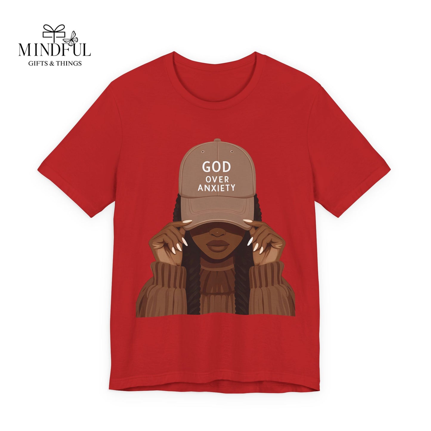 God Over Anxiety Graphic Tee — Black Woman Illustration