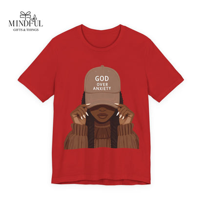 God Over Anxiety Graphic Tee — Black Woman Illustration