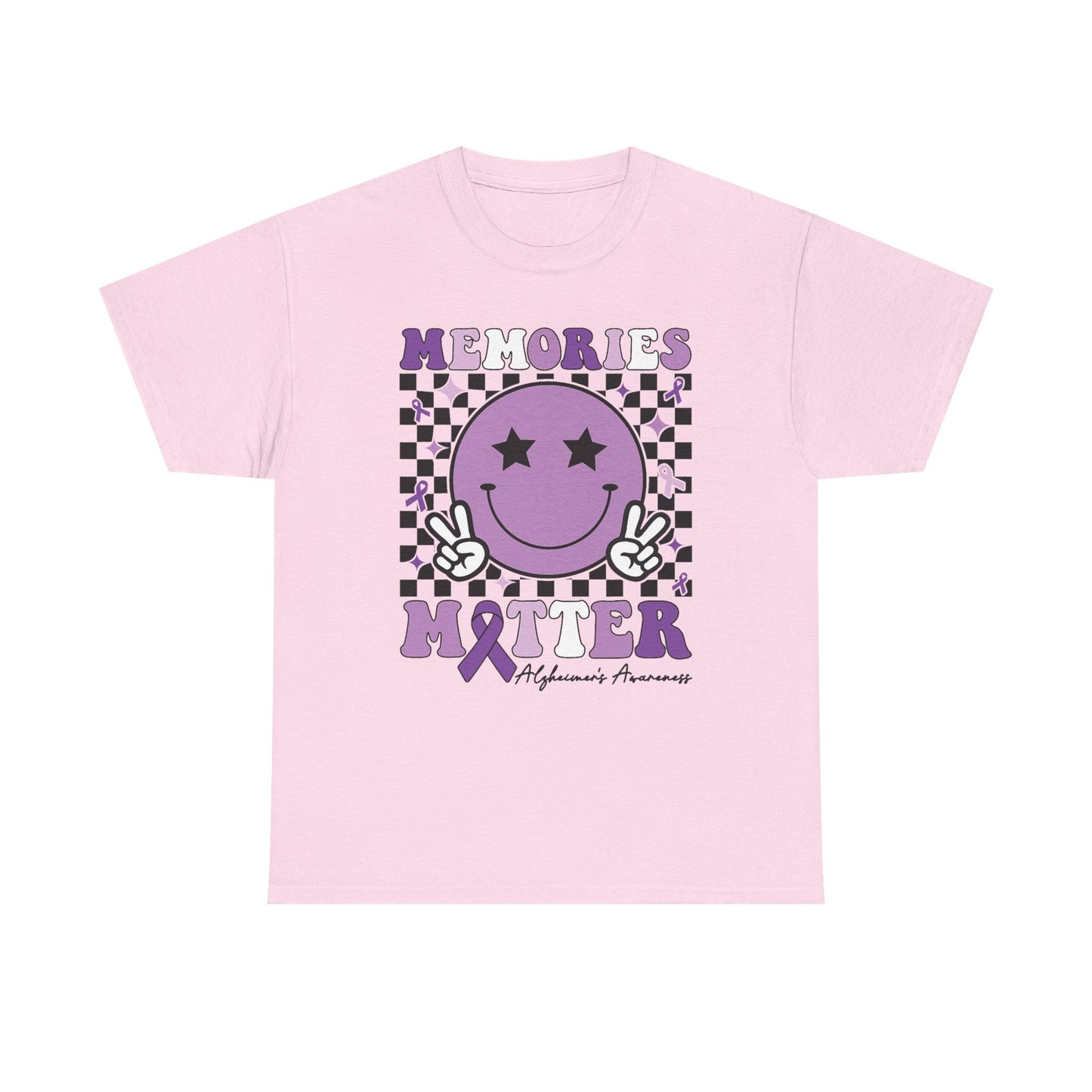 Smiley Memories Matter Tee — Purple Alzheimer’s Awareness Shirt