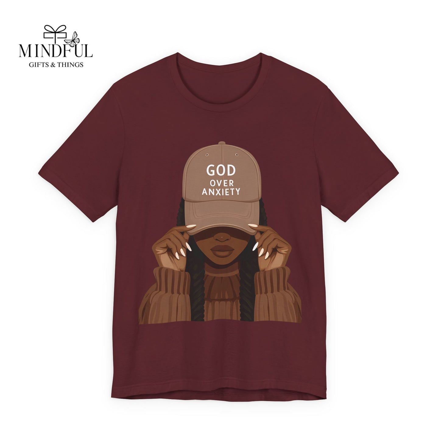God Over Anxiety Graphic Tee — Black Woman Illustration