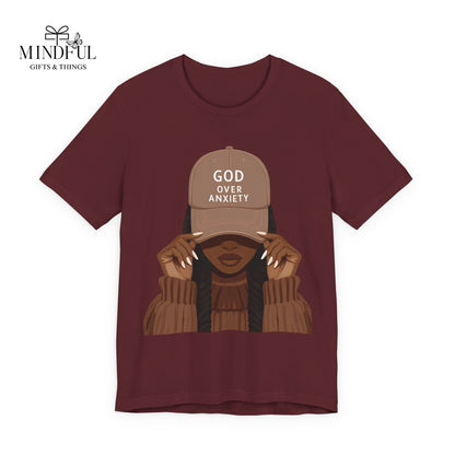 God Over Anxiety Graphic Tee — Black Woman Illustration