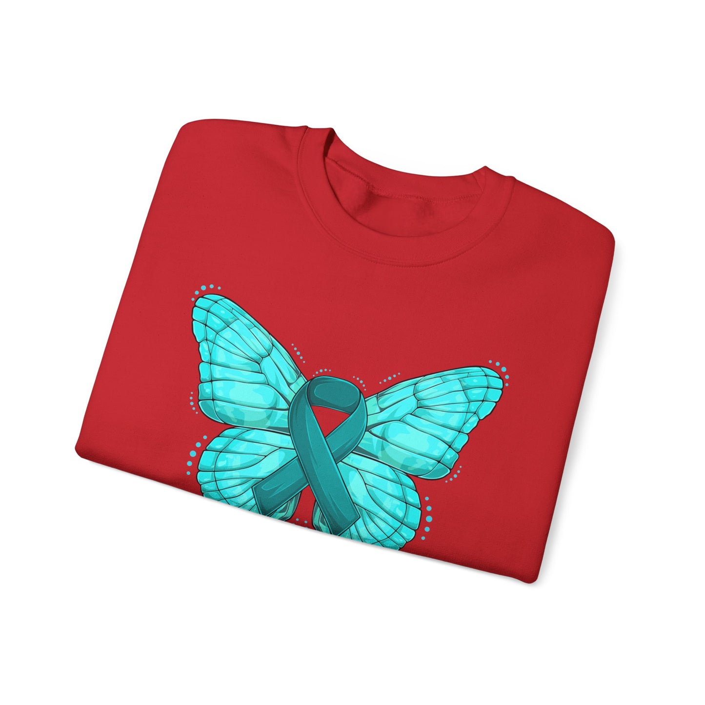 Teal Ribbon Butterfly Crewneck Sweatshirt – Awareness Support Pullover