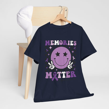 Smiley Memories Matter Tee — Purple Alzheimer’s Awareness Shirt