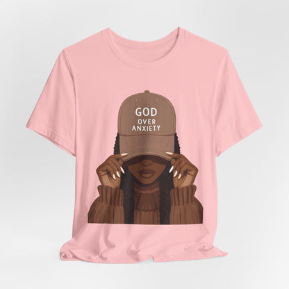 God Over Anxiety Graphic Tee — Black Woman Illustration