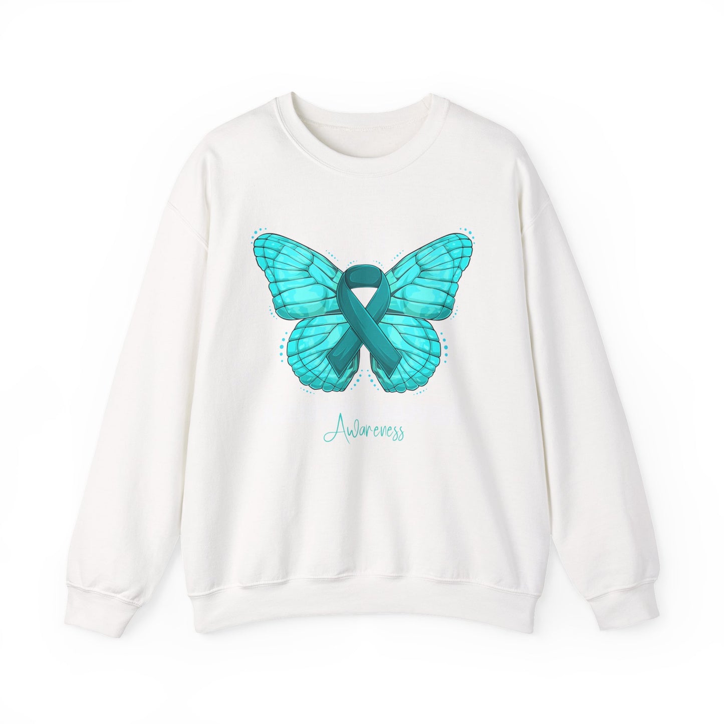 Teal Ribbon Butterfly Crewneck Sweatshirt – Awareness Support Pullover