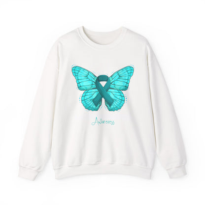 Teal Ribbon Butterfly Crewneck Sweatshirt – Awareness Support Pullover