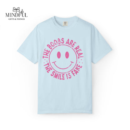 Sad Smiley Tee — “The Boobs Are Real, The Smile Is Fake” Graphic T-Shirt