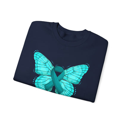 Teal Ribbon Butterfly Crewneck Sweatshirt – Awareness Support Pullover