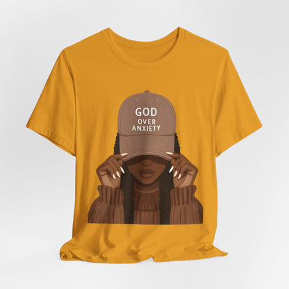 God Over Anxiety Graphic Tee — Black Woman Illustration