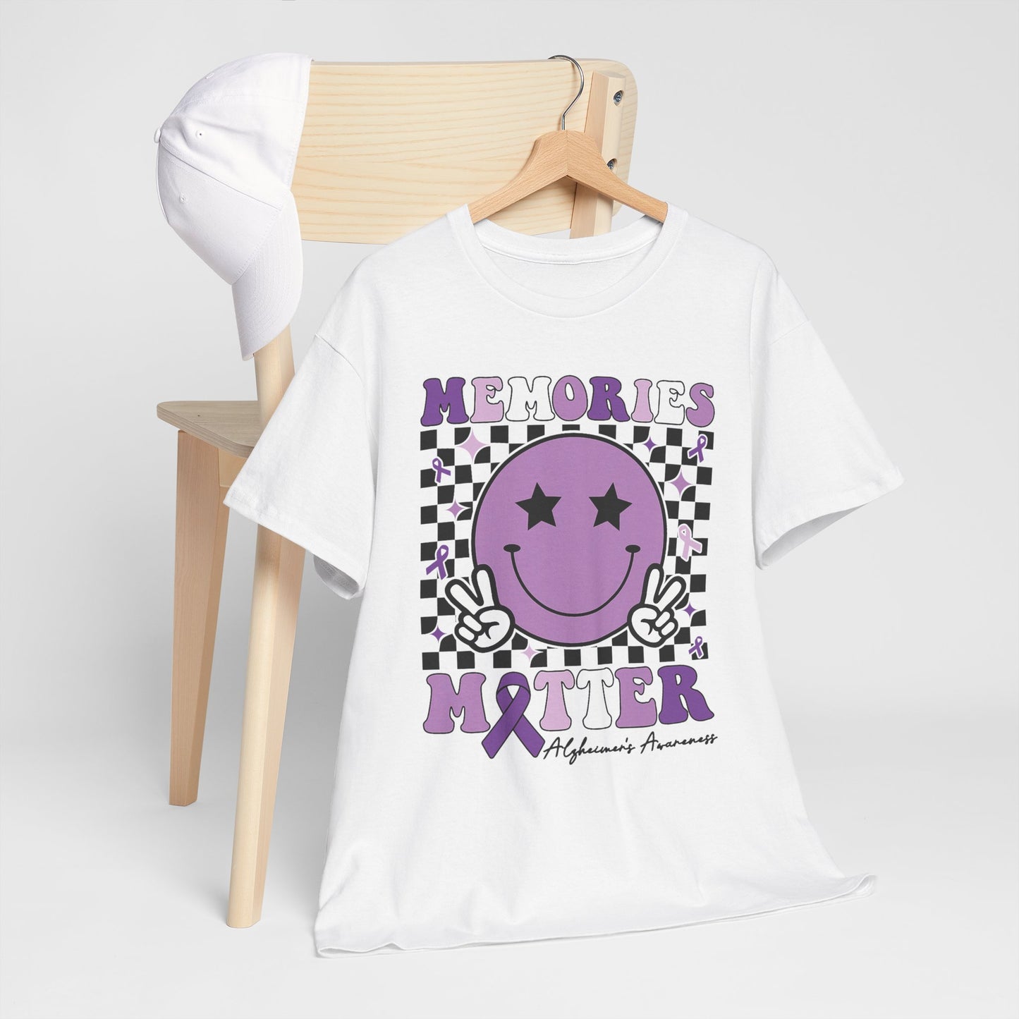 Smiley Memories Matter Tee — Purple Alzheimer’s Awareness Shirt