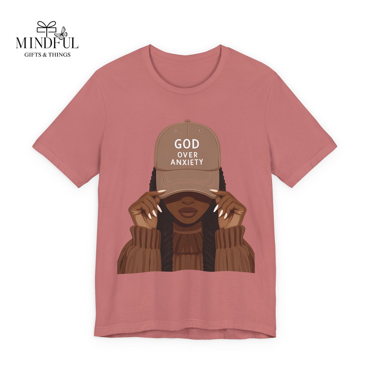 God Over Anxiety Graphic Tee — Black Woman Illustration
