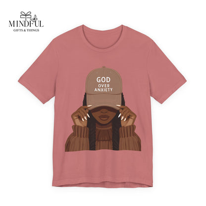 God Over Anxiety Graphic Tee — Black Woman Illustration