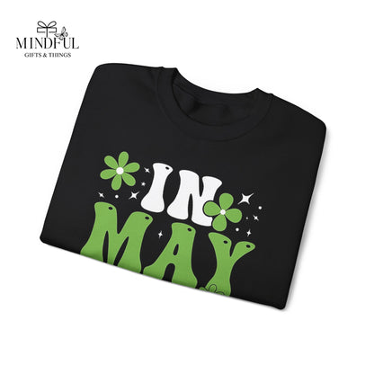 May the Green Crewneck Sweatshirt — St. Patrick’s Day Retro Floral Tee