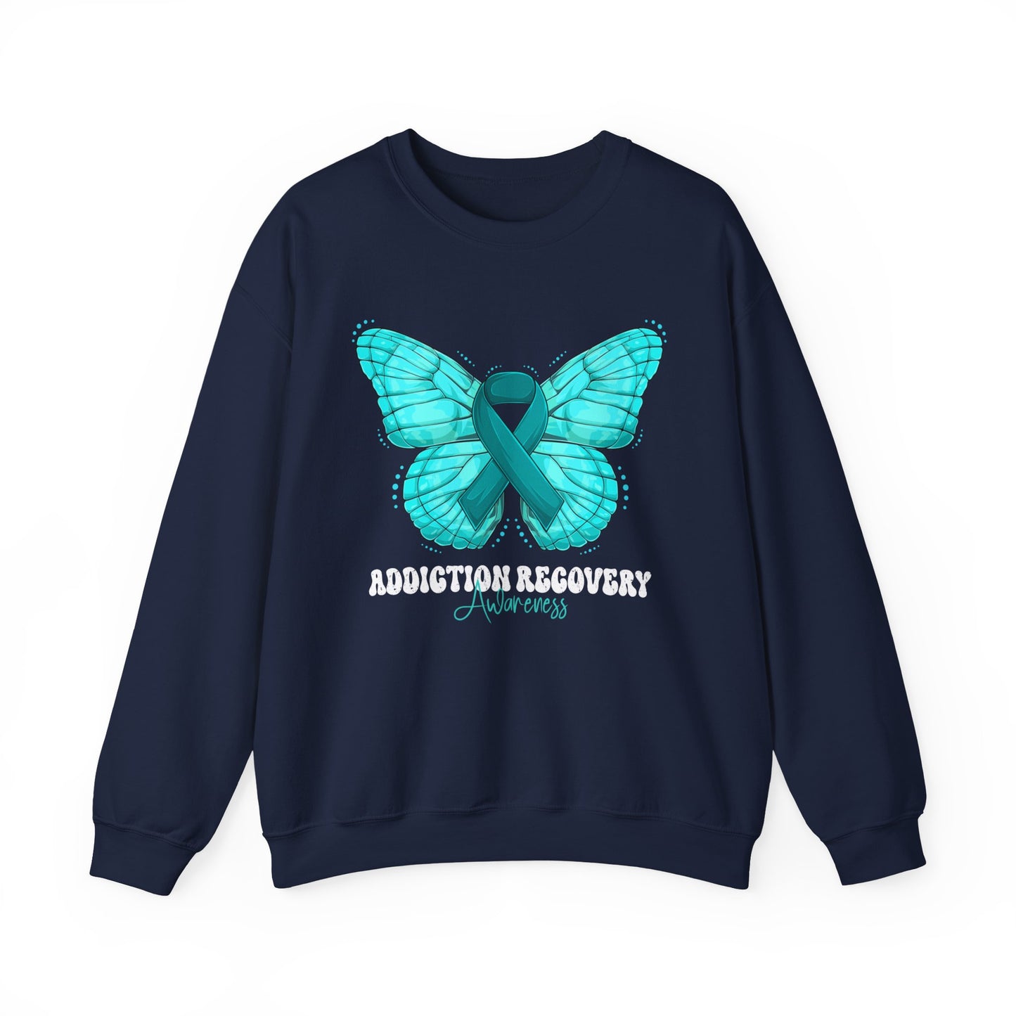 Teal Ribbon Butterfly Crewneck Sweatshirt – Awareness Support Pullover