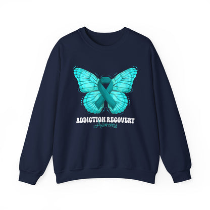 Teal Ribbon Butterfly Crewneck Sweatshirt – Awareness Support Pullover